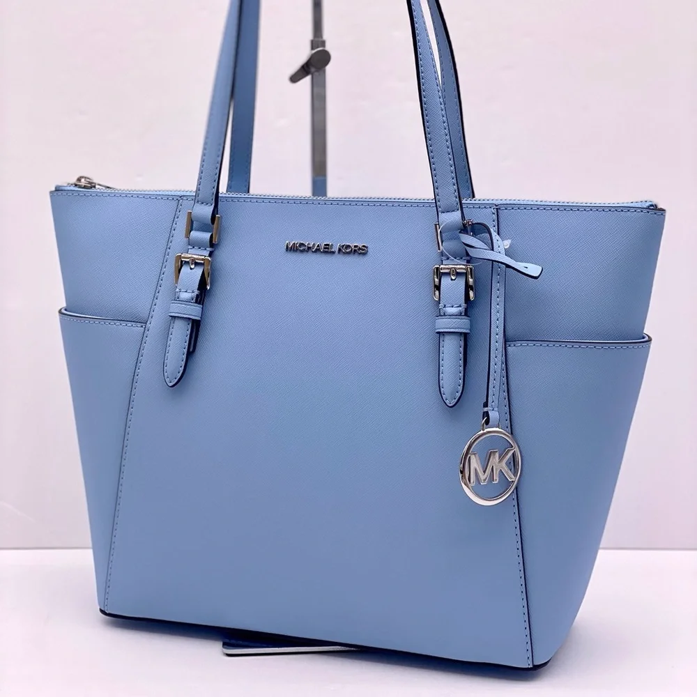 Michael Kors Charlotte Tote Shoulder Bag Light Sky - Picture 13 of 14